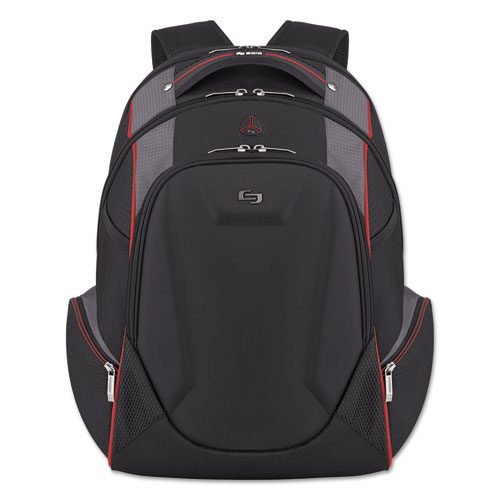 Launch Laptop Backpack, Fits Devices Up to 17.3", Polyester, 12.5 x 8 x 19.5, Black/Gray/Red