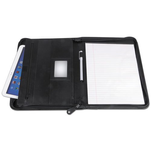 Leather Textured Zippered PadFolio with Tablet Pocket, 10 3/4 x 13 1/8, Black - Image 2