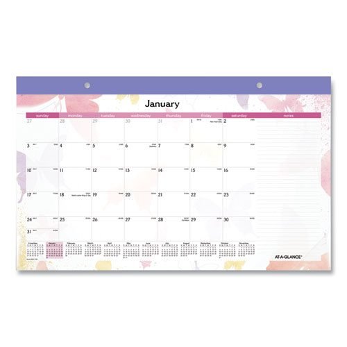 Watercolors Monthly Desk Pad Calendar, Watercolor Artwork, 17.75 x 11, White Sheets, Purple Binding, 12-Month (Jan-Dec): 2024