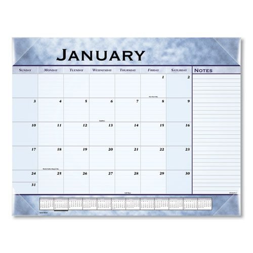 Slate Blue Desk Pad, 22 x 17, Blue Sheets, Clear Corners, 12-Month (Jan to Dec): 2024