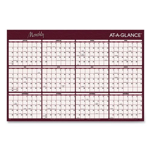 Reversible Horizontal Erasable Wall Planner, 48 x 32, Assorted Sheet Colors, 12-Month (Jan to Dec): 2024
