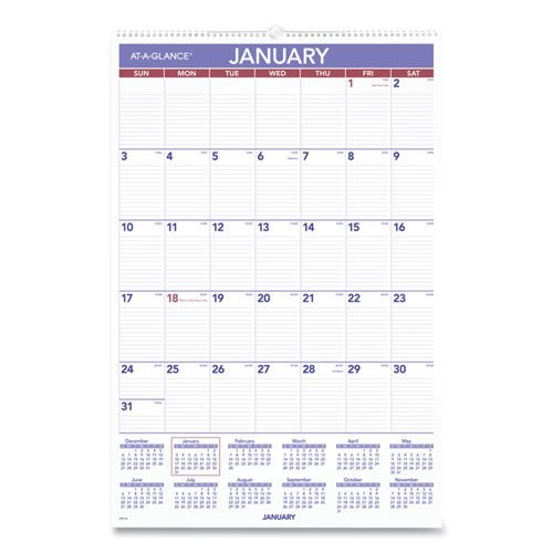 Monthly Wall Calendar with Ruled Daily Blocks, 20 x 30, White Sheets, 12-Month (Jan to Dec): 2024
