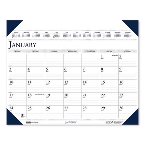 Executive Monthly Desk Pad Calendar, 24 x 19, White/Blue Sheets, Blue Corners, 12-Month (Jan to Dec): 2024