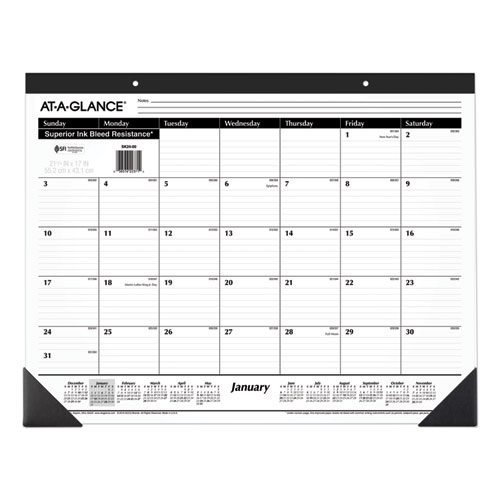 Ruled Desk Pad, 22 x 17, White Sheets, Black Binding, Black Corners, 12-Month (Jan to Dec): 2024