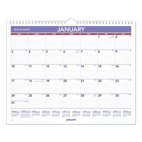Monthly Wall Calendar, 15 x 12, White/Red/Blue Sheets, 12-Month (Jan to Dec): 2024