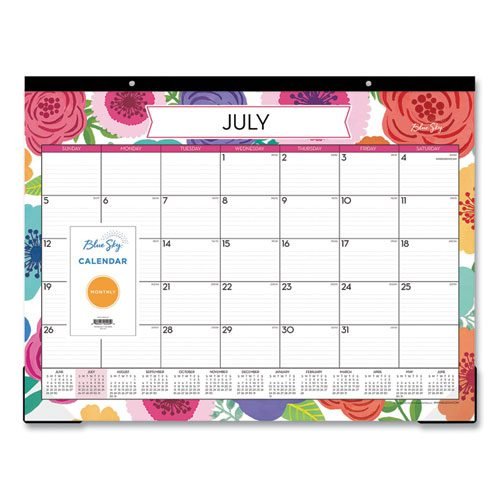 Mahalo Academic Desk Pad, Floral Artwork, 22 x 17, Black Binding, Clear Corners, 12-Month (July to June): 2023 to 2024