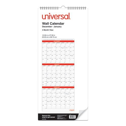 Three-Month Wall Calendar, 12 x 27, White/Black/Red Sheets, 14-Month, Dec 2023 to Jan 2025 - Image 4