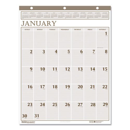 Large Print Recycled Monthly Wall Calendar, 20 x 26, Beige Sheets, 12-Month (Jan to Dec): 2024