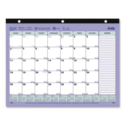 Academic 13-Month Desk Pad Calendar, 11 x 8.5, Black Binding, 13-Month (July to July): 2023 to 2024