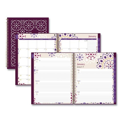 Gili Weekly/Monthly Planner, Gili Jewel Tone Artwork, 11 x 8.5, Plum Cover, 12-Month (Jan to Dec): 2024