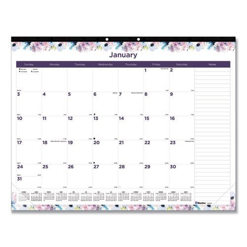 Passion Monthly Deskpad Calendar, Floral Artwork, 22 x 17, White/Multicolor Sheets, Black Binding, 12-Month (Jan-Dec): 2024