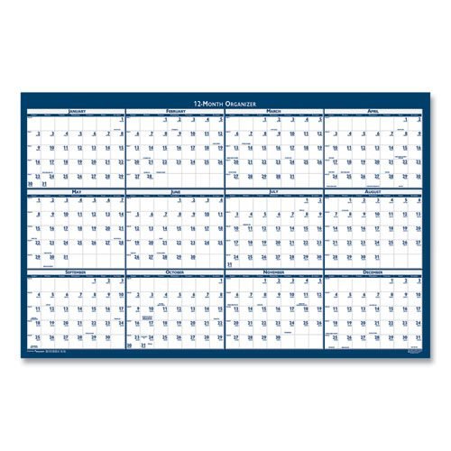 7510016956112 SKILCRAFT Two-Sided Dry Erase Wall Calendar, 24 x 37, White/Blue Sheets, 12-Month (Jan to Dec): 2024