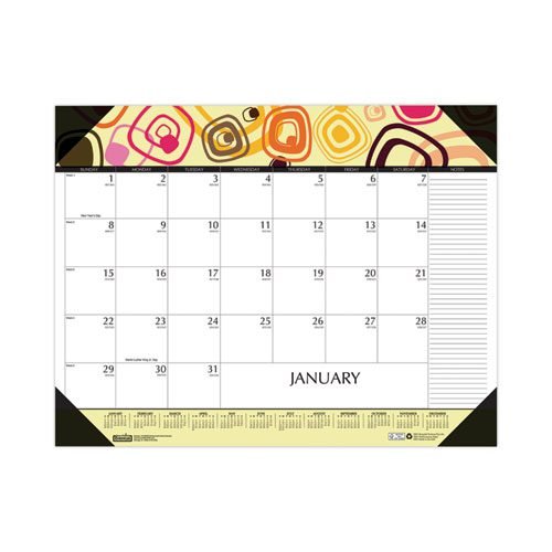 Recycled Desk Pad Calendar, Geometric Artwork, 22 x 17, White Sheets, Black Binding/Corners,12-Month (Jan to Dec): 2024