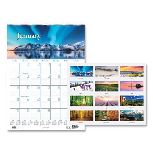 Earthscapes Recycled Monthly Wall Calendar, Scenic Beauty Photography, 12 x 16.5, White Sheets, 12-Month (Jan-Dec): 2024