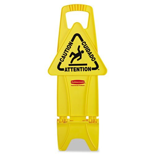 Stable Multi-Lingual Safety Sign, 13 x 13.25 x 26, Yellow
