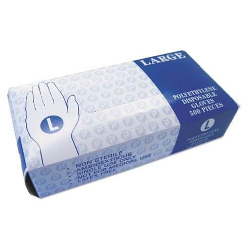 Embossed Polyethylene Disposable Gloves, Large, Powder-Free, Clear, 500/Box, 4 Boxes/Carton