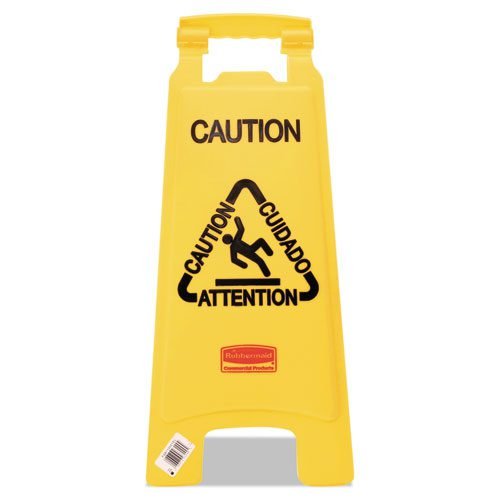 Multilingual "Caution" Floor Sign, 11 x 12 x 25, Bright Yellow