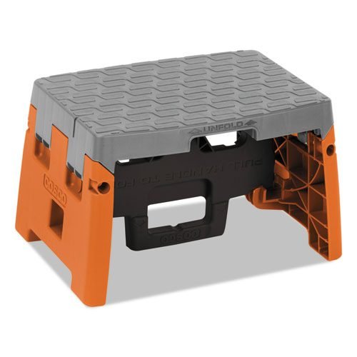 Folding Step Stool, 1-Step, 300 lb Capacity, 8.5" Working Height, Orange/Gray