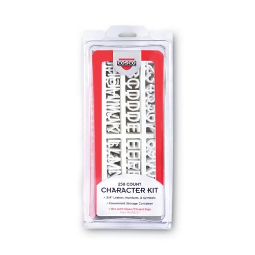 Character Kit, Letters, Numbers, Symbols, Helvetica, White, 0.75"h, 258 Pieces