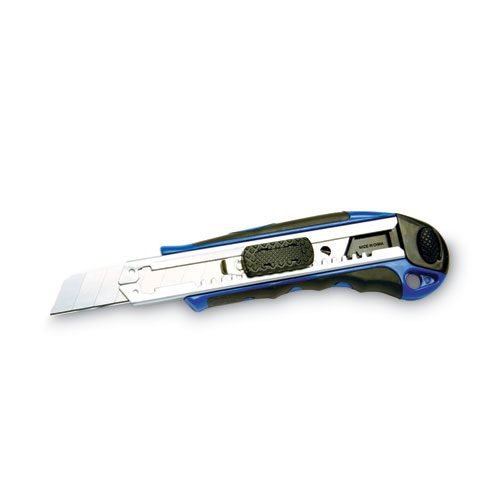 Heavy-Duty Snap Blade Utility Knife, Four 8-Point Blades, Retractable 4" Blade, 5.5" Plastic/Rubber Handle, Blue - Image 3