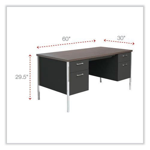Double Pedestal Steel Desk, 60" x 30" x 29.5", Mocha/Black - Image 2