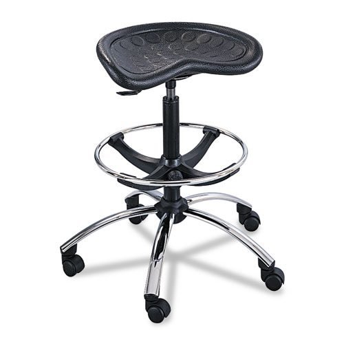 SitStar Stool, Backless, Supports Up to 250 lb, 27" to 34" Seat Height, Black Seat, Black/Chrome Base