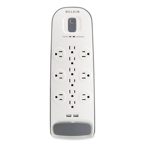 Home/Office Surge Protector, 12 AC Outlets, 6 ft Cord, 3,996 J, White/Black