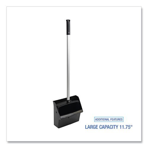 Lobby Dust Pan, 11.75 x 37, 34" Handle, Plastic/Aluminum, Black